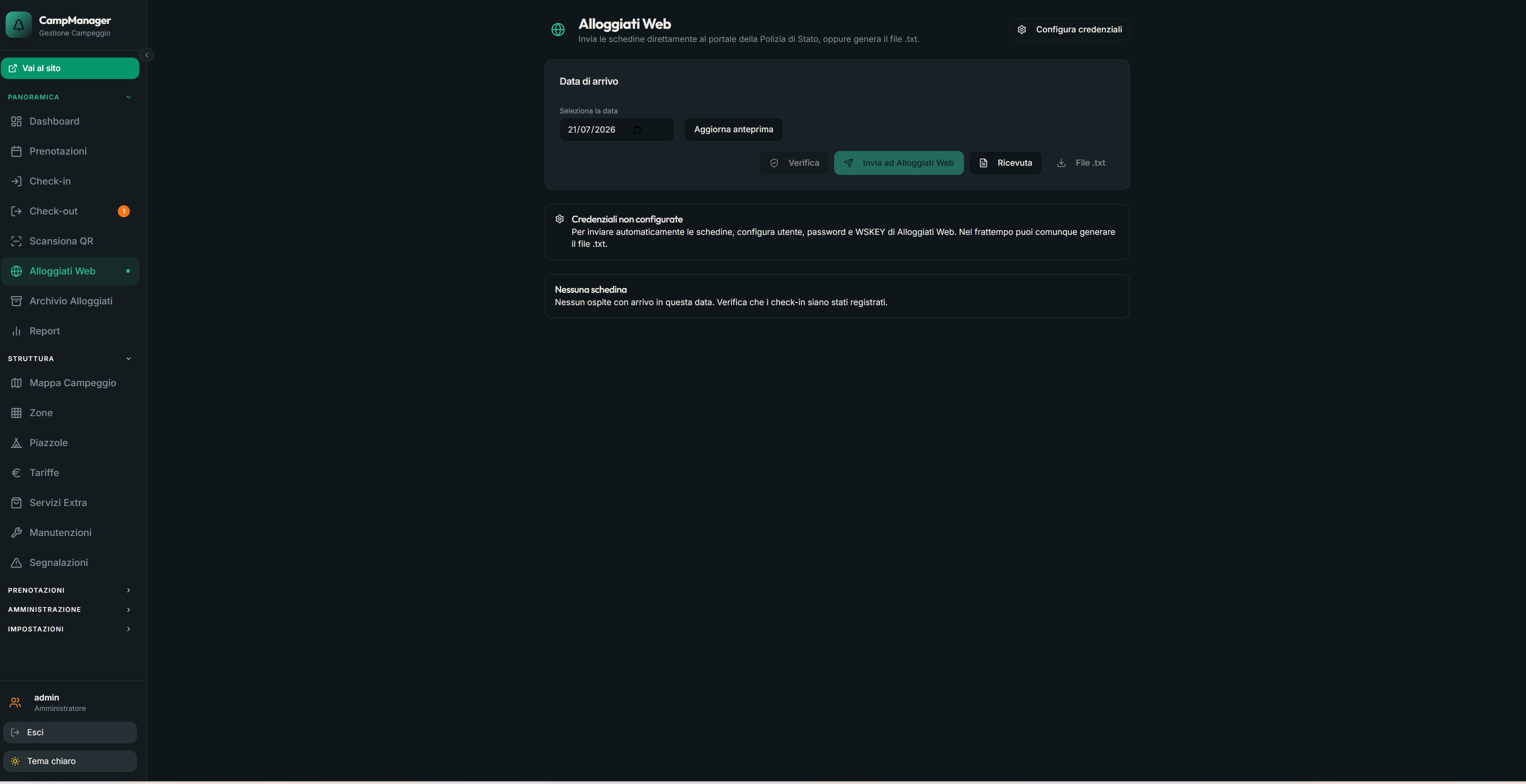 Interfaccia Alloggiati Web — Ovvo Camping